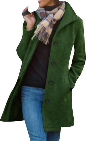 DIACACY Ladies Basic Wool Blend Plus Size Pea Coat Fall Office Jacket Cozy Single Breasted Open Front Overcoat