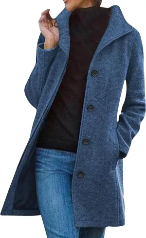 DIACACY Ladies Basic Wool Blend Plus Size Pea Coat Fall Office Jacket Cozy Single Breasted Open Front Overcoat