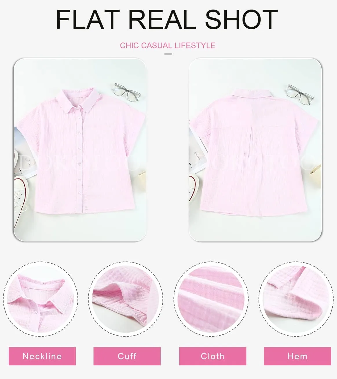 Dokotoo Casual V Neck Button Down Shirts for Women Solid Short Sleeve Blouse Tops