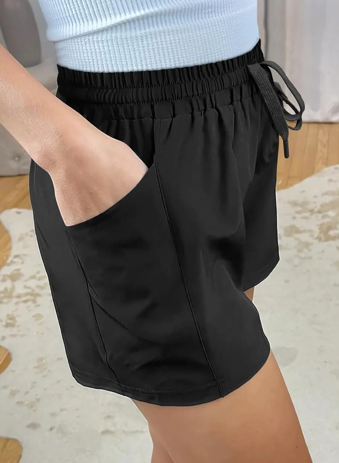 Dokotoo Women's Athletic Shorts High Waisted Running Shorts Quick Dry Daily Casual Comfy Drawstring Shorts Pocket