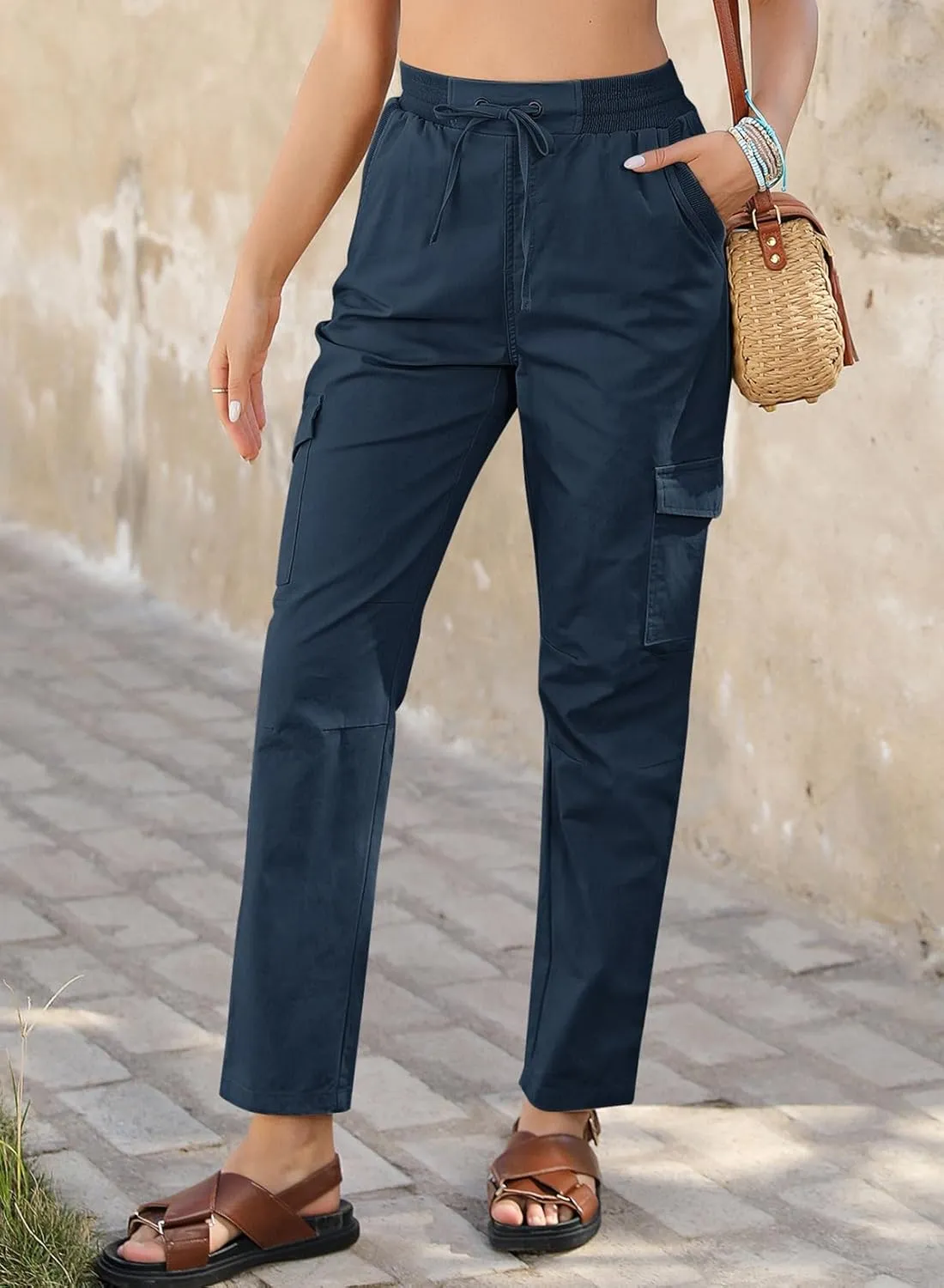 Dokotoo Womens Cargo Pants Fit High Waist Casual 4 Pocketed 2023 Hiking Outdoor Pants S-XL