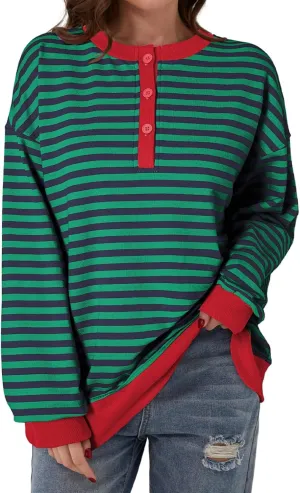 Dokotoo Womens Casual Crewneck Color Block Striped Oversized Sweatshirt Long Sleeve Shirts Tunic Tops