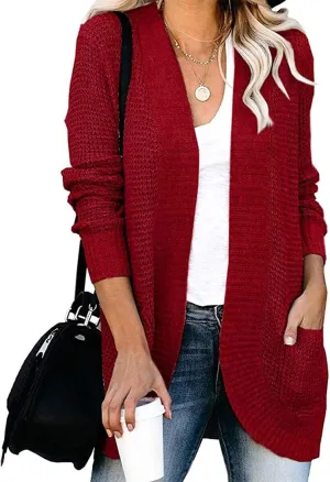 ebossy Women's Casual Open Front Cardigans Long Sleeve Chunky Cable Knitted Sweather Coat with Pockets