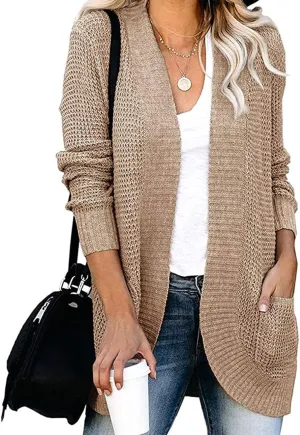 ebossy Women's Casual Open Front Cardigans Long Sleeve Chunky Cable Knitted Sweather Coat with Pockets