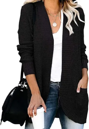 ebossy Women's Casual Open Front Cardigans Long Sleeve Chunky Cable Knitted Sweather Coat with Pockets