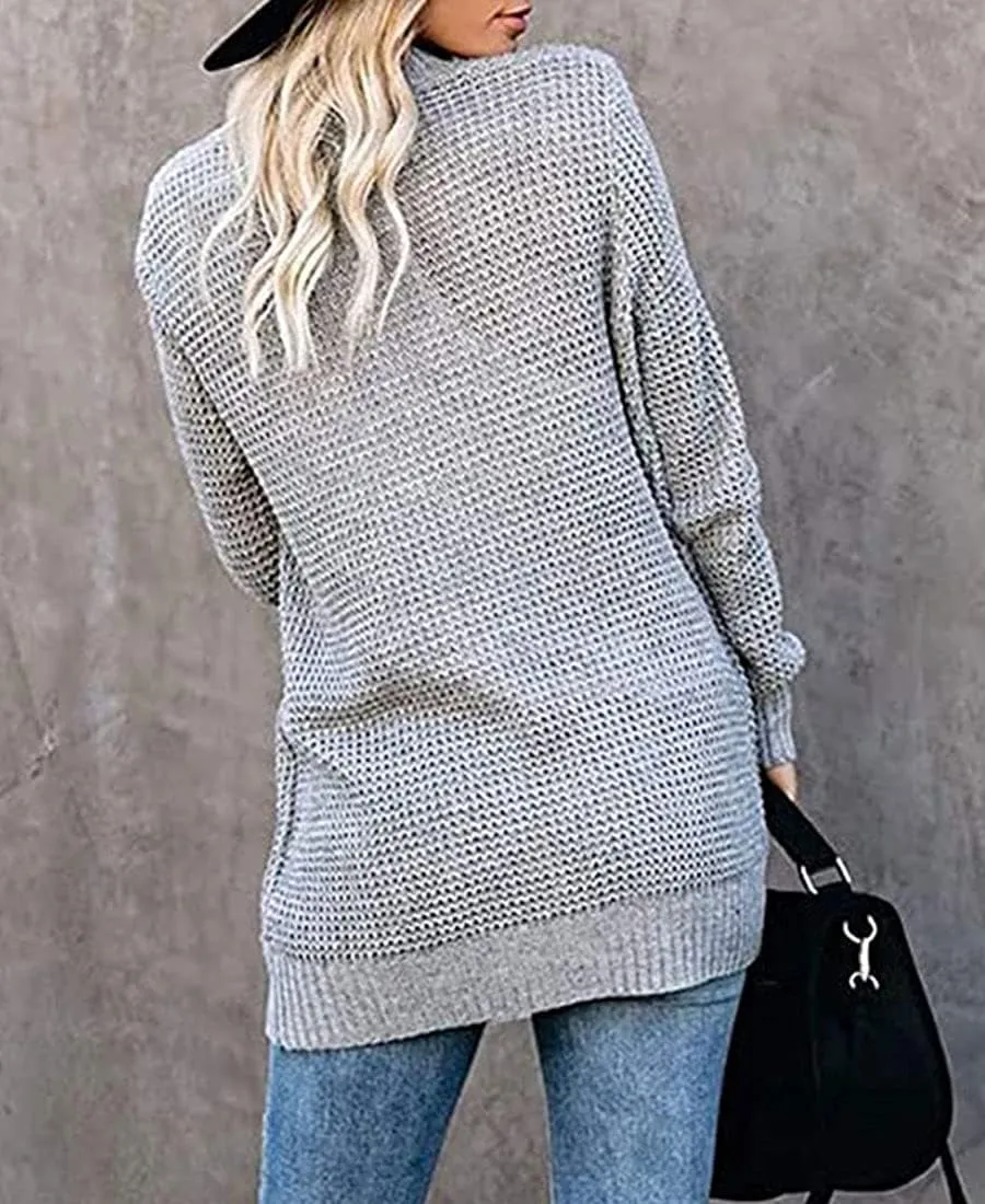 ebossy Women's Casual Open Front Cardigans Long Sleeve Chunky Cable Knitted Sweather Coat with Pockets