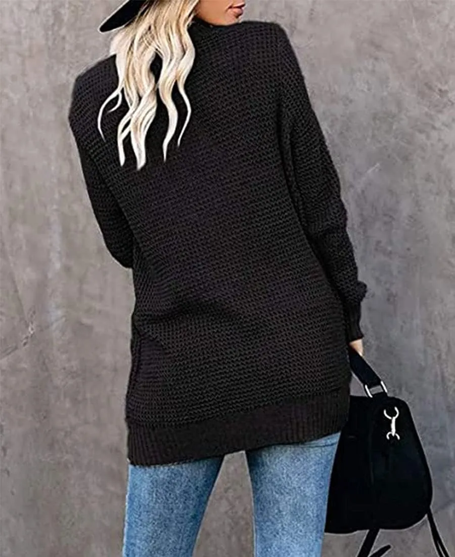 ebossy Women's Casual Open Front Cardigans Long Sleeve Chunky Cable Knitted Sweather Coat with Pockets