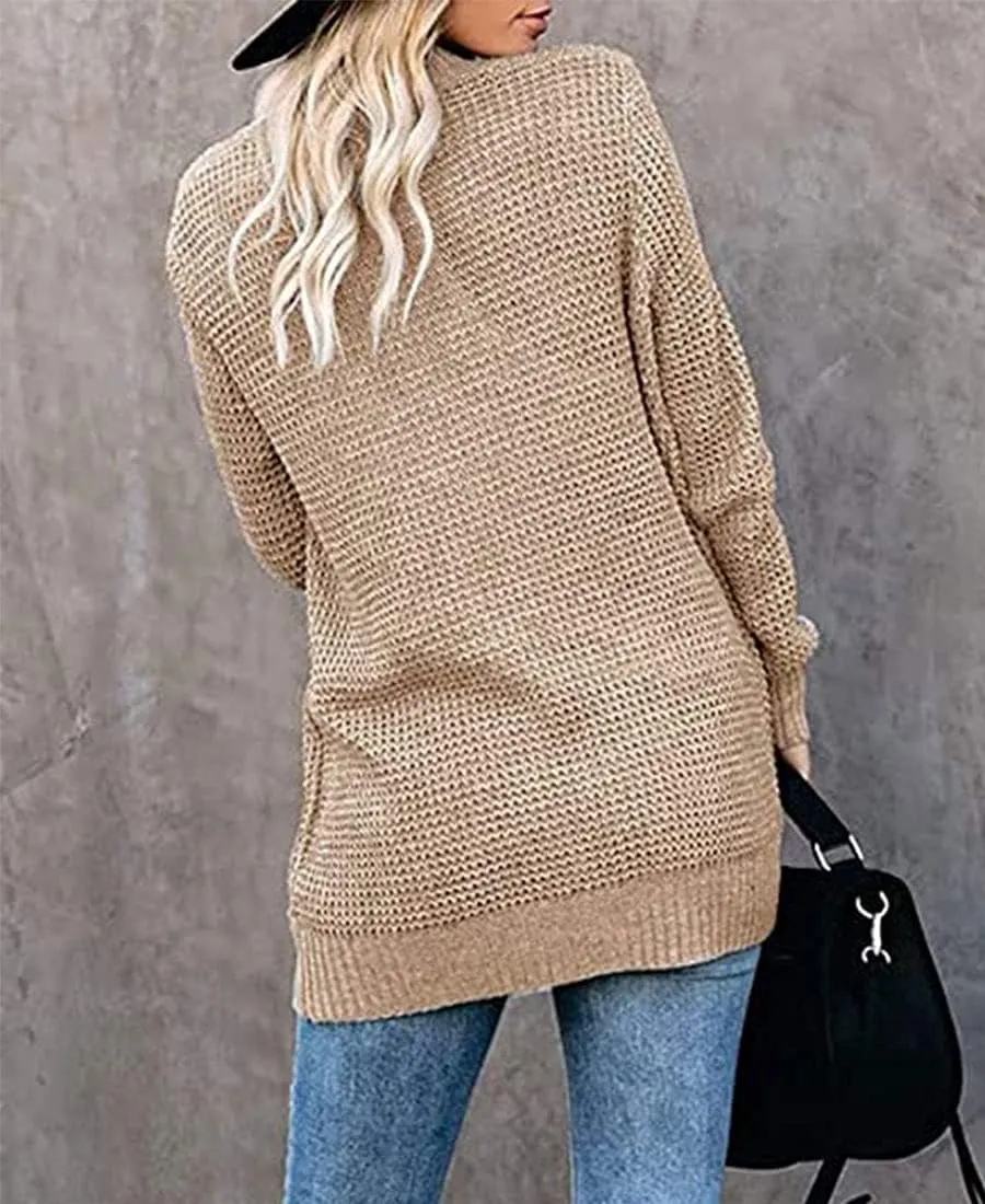 ebossy Women's Casual Open Front Cardigans Long Sleeve Chunky Cable Knitted Sweather Coat with Pockets
