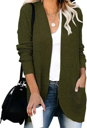 ebossy Women's Casual Open Front Cardigans Long Sleeve Chunky Cable Knitted Sweather Coat with Pockets