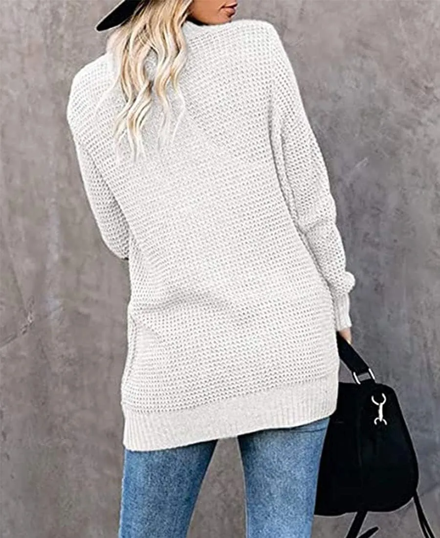 ebossy Women's Casual Open Front Cardigans Long Sleeve Chunky Cable Knitted Sweather Coat with Pockets