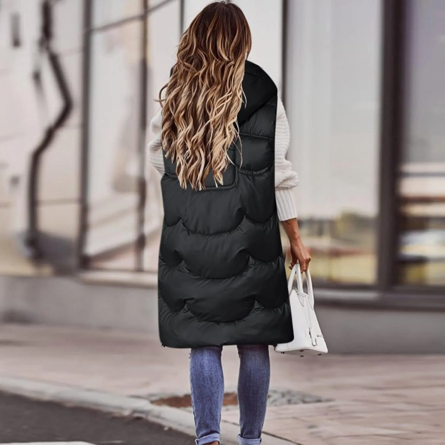Eduavar Puffer Jacket Womens with Hood Winter Coats for Women 2024 Fashion Sleeveless Quilted Down Jacket with Pockets