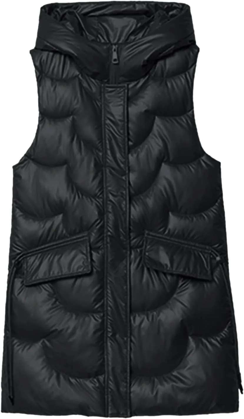 Eduavar Puffer Jacket Womens with Hood Winter Coats for Women 2024 Fashion Sleeveless Quilted Down Jacket with Pockets
