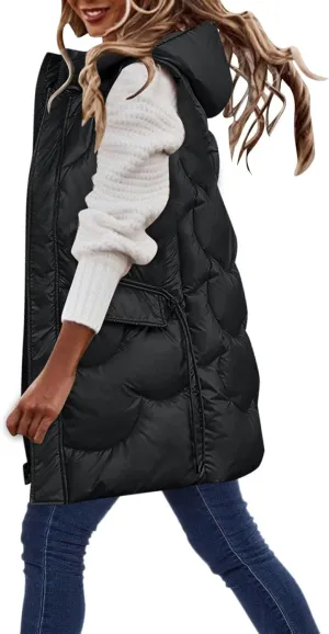 Eduavar Puffer Jacket Womens with Hood Winter Coats for Women 2024 Fashion Sleeveless Quilted Down Jacket with Pockets