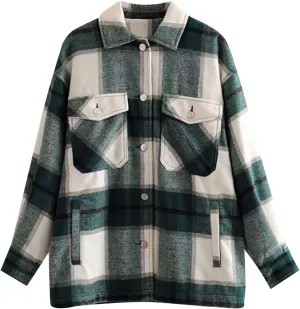 EFOFEI Womens Wool Blend Plaid Jacket Winter Casual Long Sleeve Coat Oversized Boyfriend Checked Shirts