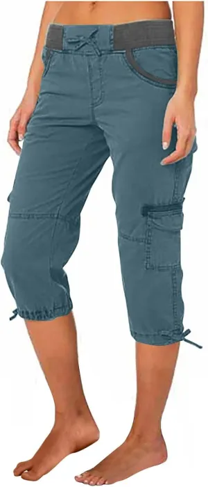 Elastic Waist Cargo Shorts for Women Summer Fashion Casual Travel Cropped Trousers Hiking Relaxed Multi-Pocket Shorts