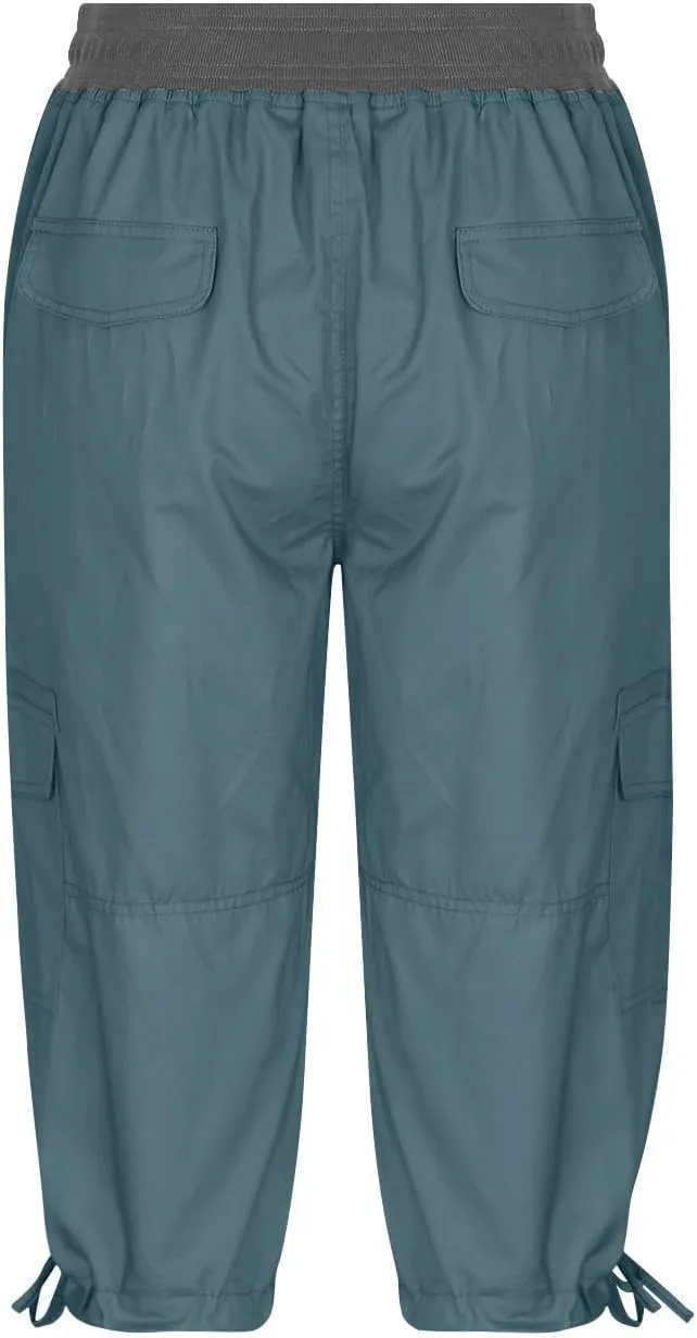 Elastic Waist Cargo Shorts for Women Summer Fashion Casual Travel Cropped Trousers Hiking Relaxed Multi-Pocket Shorts