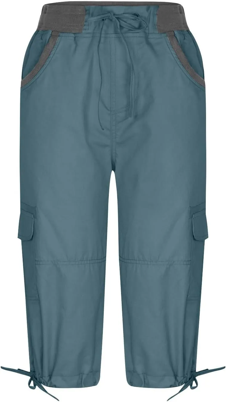 Elastic Waist Cargo Shorts for Women Summer Fashion Casual Travel Cropped Trousers Hiking Relaxed Multi-Pocket Shorts