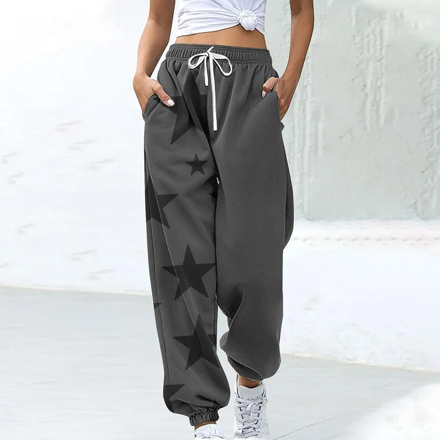 Elastic Waist Sweatpants for Women Soft Fabric Stylish Loose Casual Pants Fashion Office Work Outdoor Sports Trousers