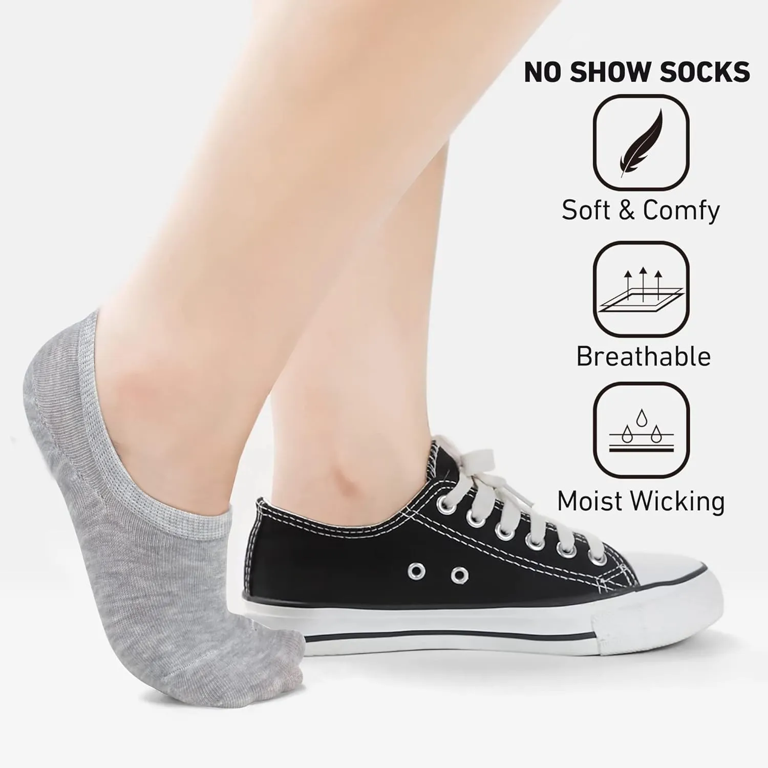 ELUTONG Women No Show Socks Low Cut Invisible Socks Casual Athletic Liner Socks with Non Slip Flat Boat Line 12 Pairs