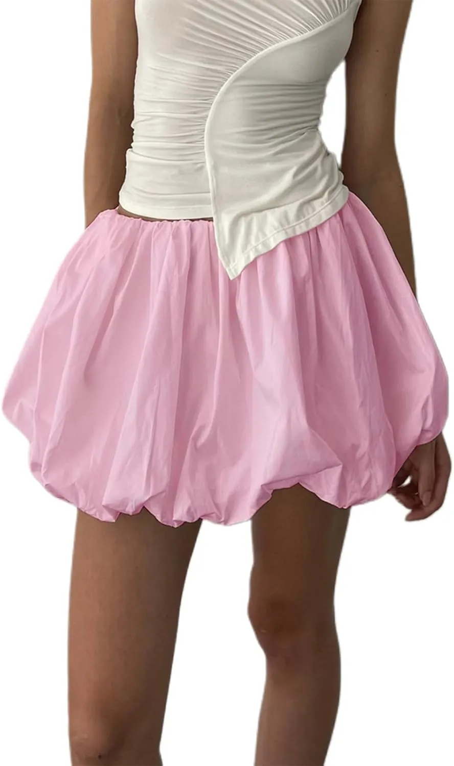 Engofs Women Y2k Bubble Ruffle Skirt Mini Hem Pleated Puffy Short Skirts Streetwear