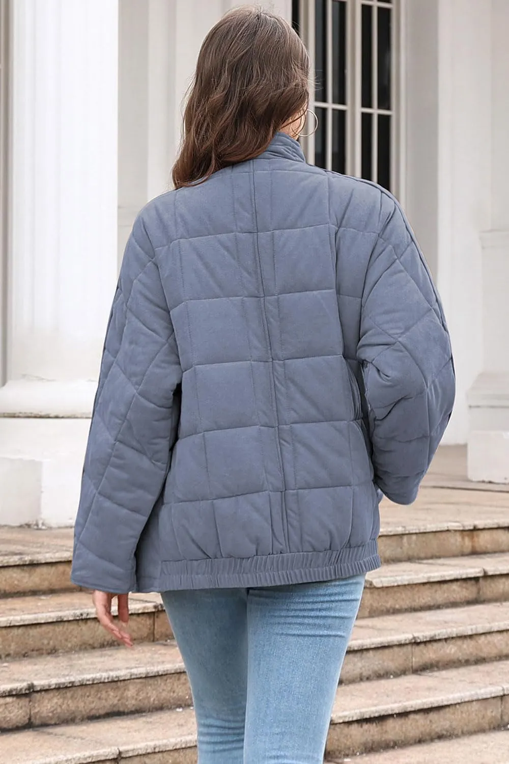 ETCYY Women's Causal Lightweight Quilted Jackets Long Sleeve Oversized Warm Winter Zip Up Coat with Pockets