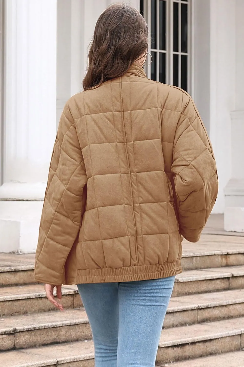 ETCYY Women's Causal Lightweight Quilted Jackets Long Sleeve Oversized Warm Winter Zip Up Coat with Pockets