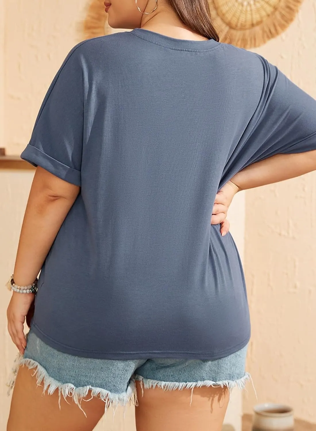 Eytino Womens Plus Size Tops Summer Casual Cap Short Sleeve Basic Textured Solid Color Round Neck T Shirts(1X-5X)