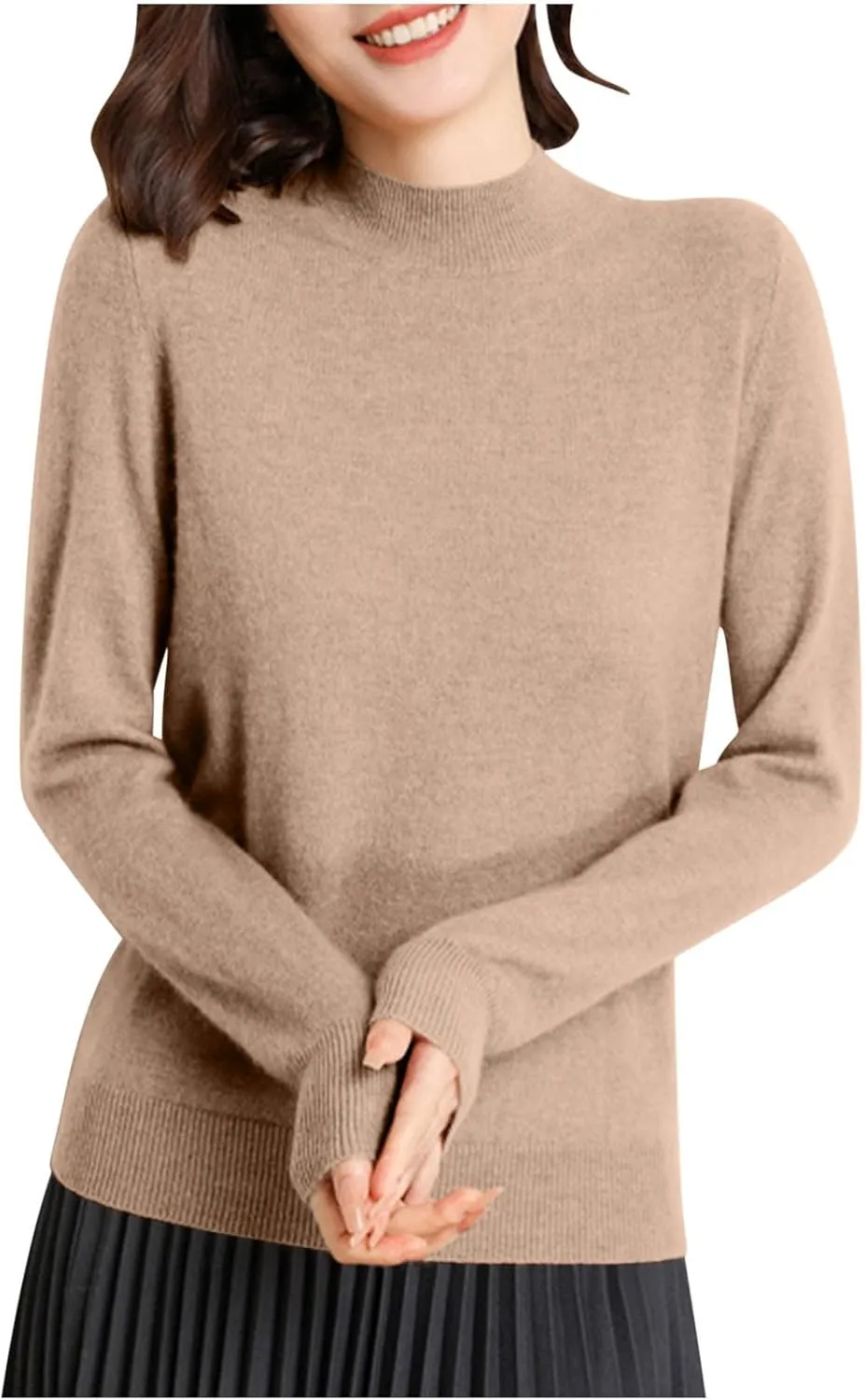 Fall Sweater for Women Casual Comfy Oversized Basic Knit Sweater Tops Long Sleeve Mock Neck Slim Fit Trendy Pullover