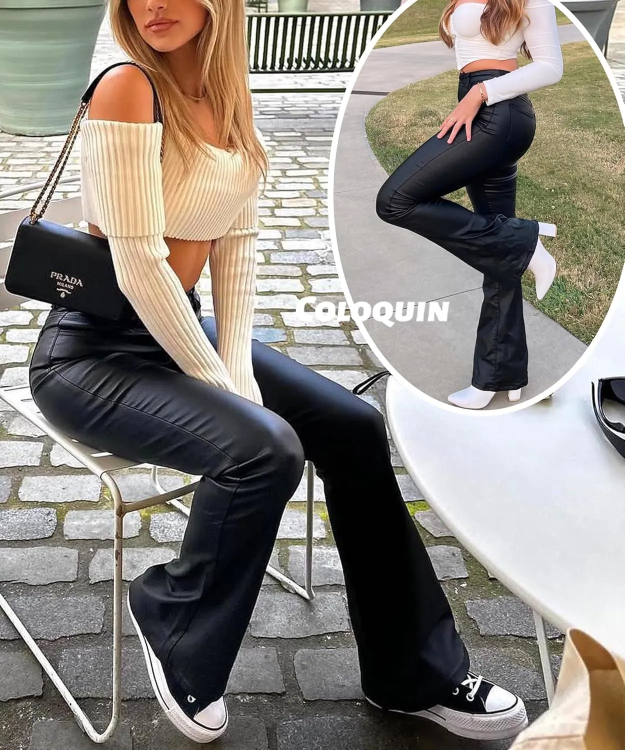 Faux Leather Pants for Women High Waist Straight Wide Leg Flare Leather Pants with Pockets