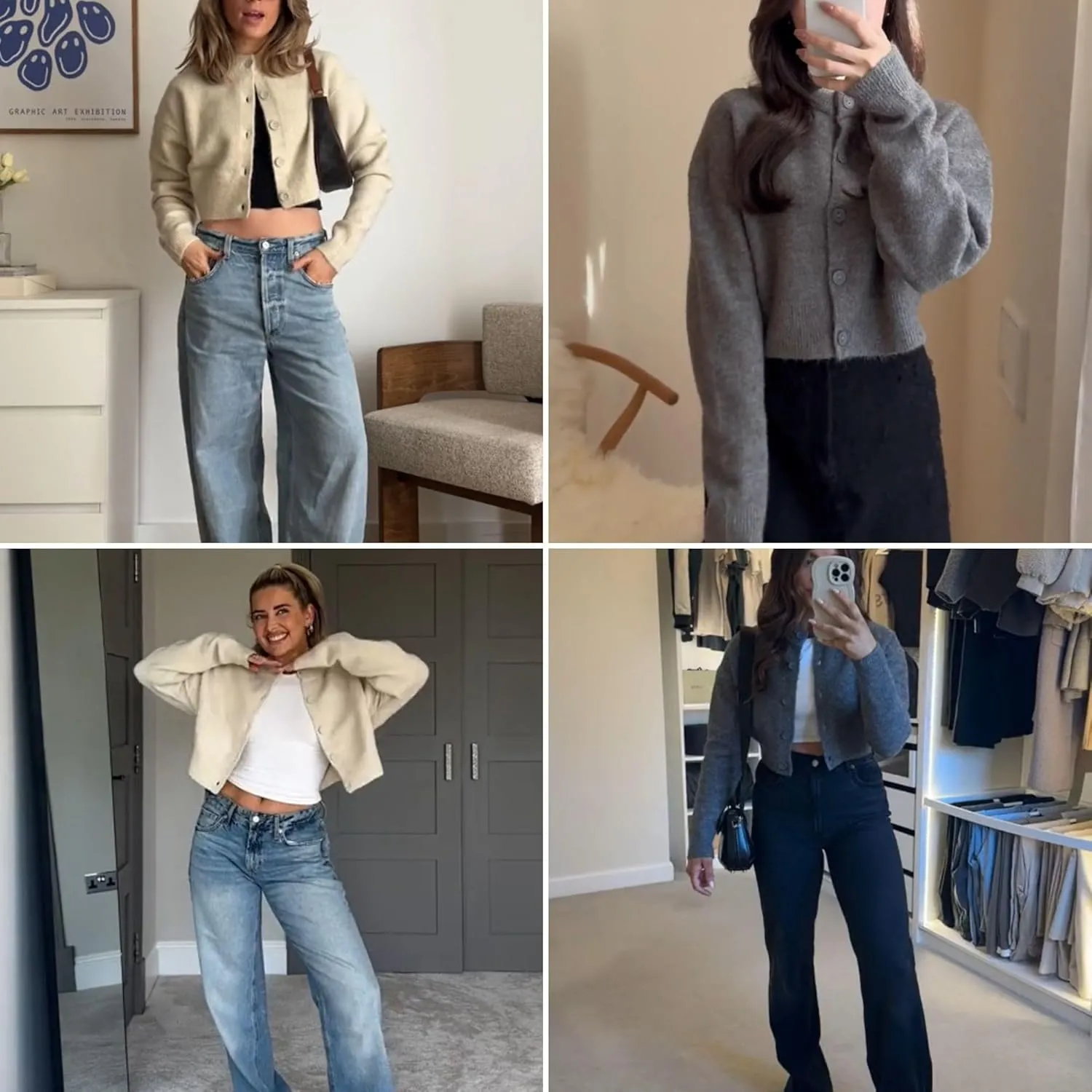 FindThy Women’s Cropped Cardigan Sweater Crewneck Solid Color Long Sleeve Button Down Knitted Outerwear Top