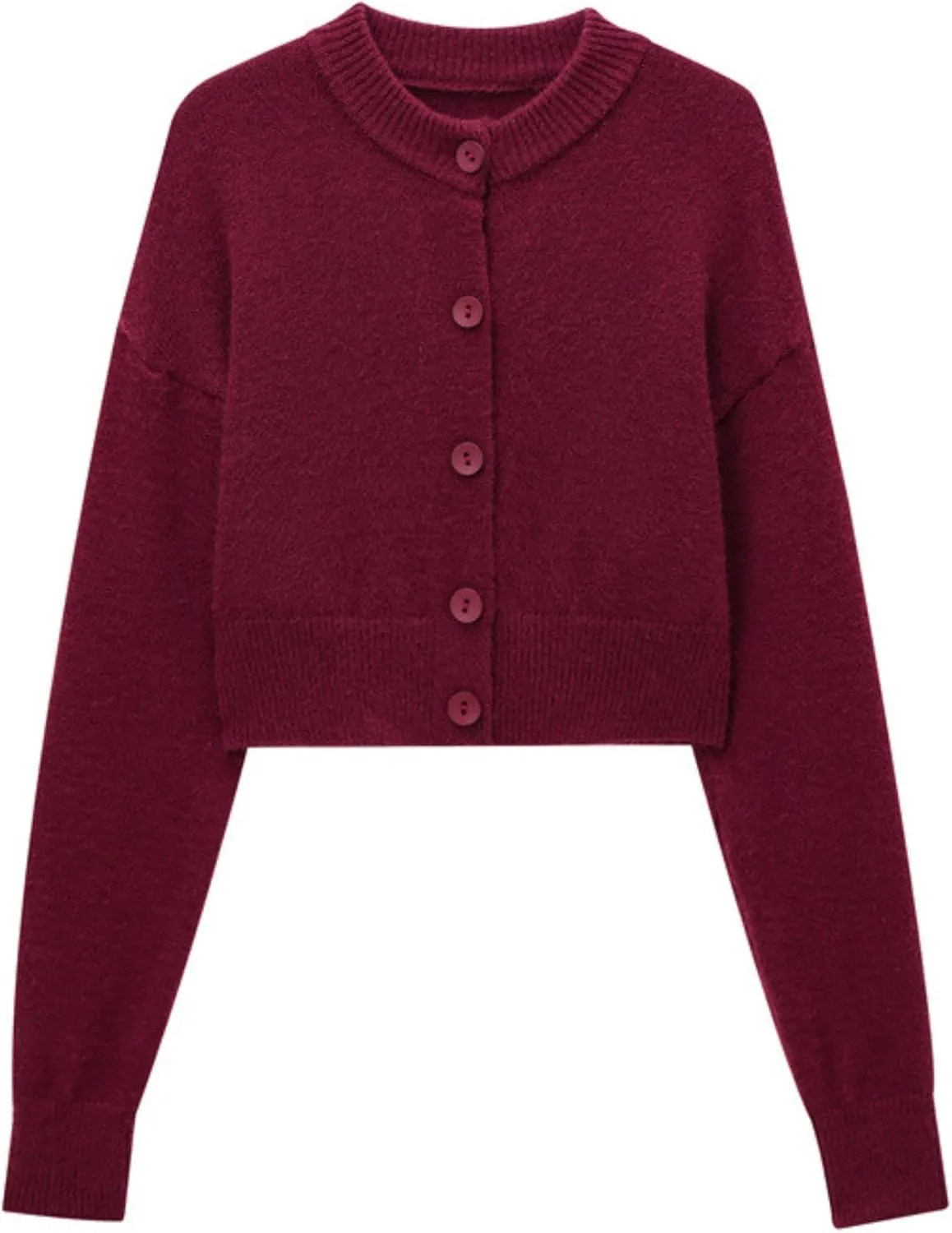 FindThy Women’s Cropped Cardigan Sweater Crewneck Solid Color Long Sleeve Button Down Knitted Outerwear Top