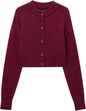 FindThy Women’s Cropped Cardigan Sweater Crewneck Solid Color Long Sleeve Button Down Knitted Outerwear Top