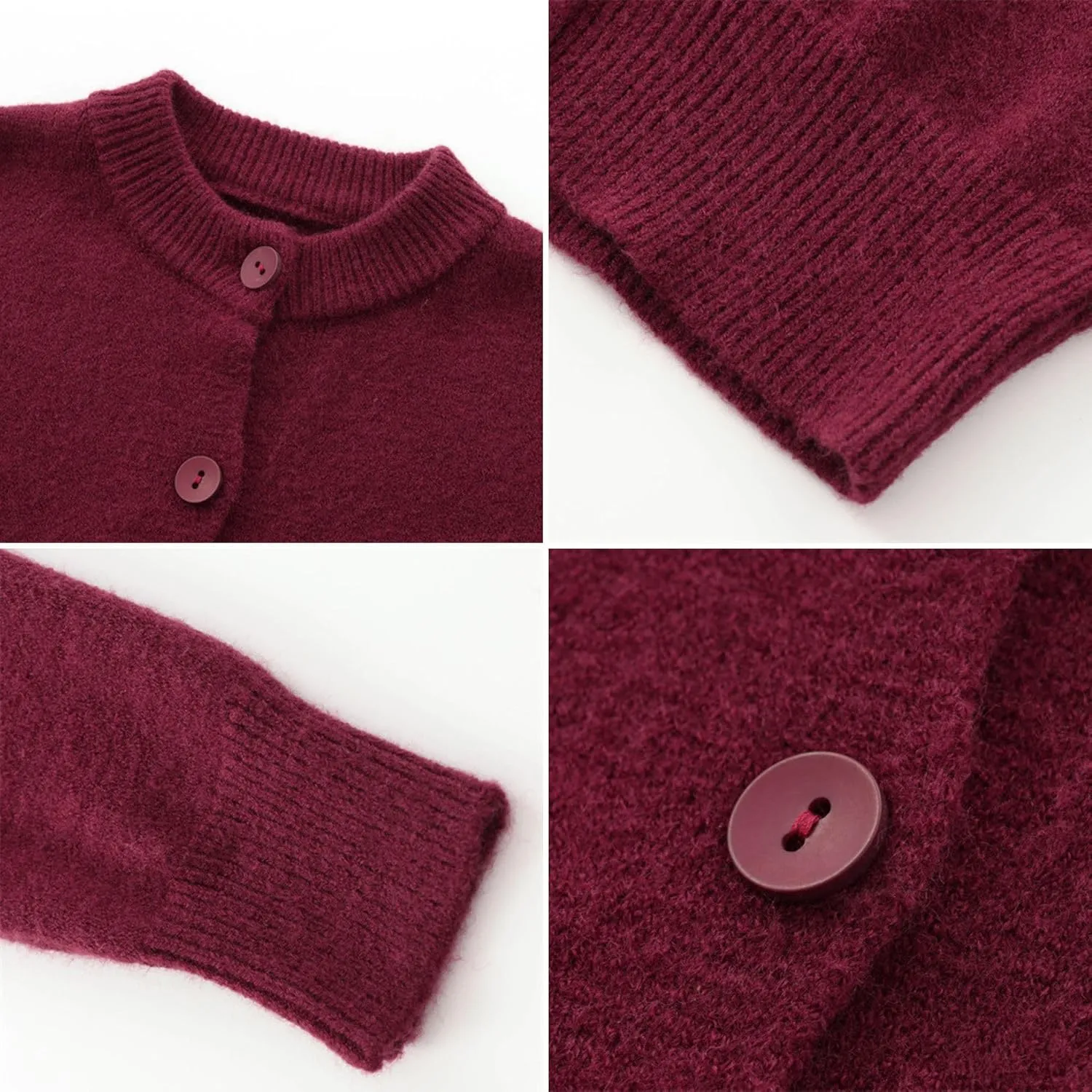 FindThy Women’s Cropped Cardigan Sweater Crewneck Solid Color Long Sleeve Button Down Knitted Outerwear Top