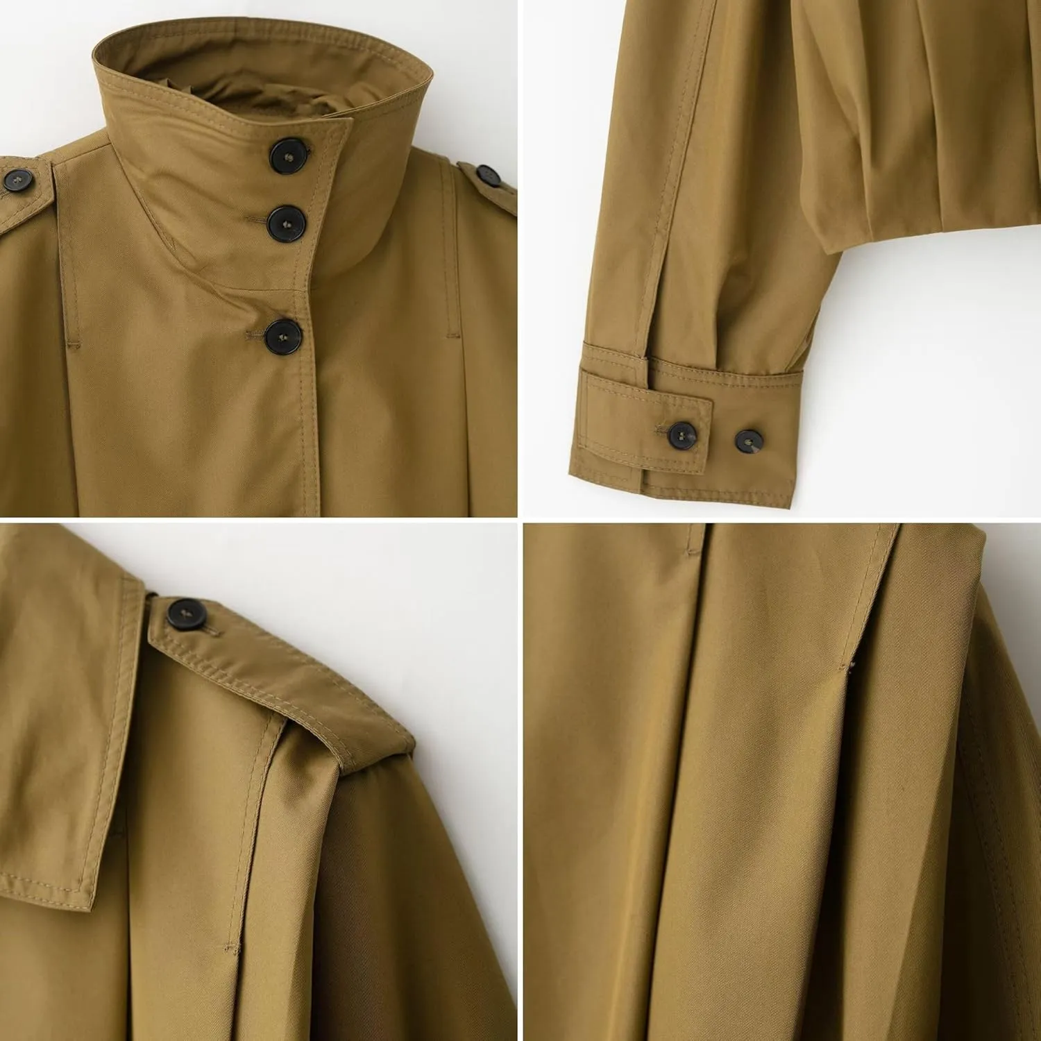 FindThy Women’s Cropped Pleated Jacket Casual Lapel Collar Long Sleeve Button Down Outerwear Trench Coat