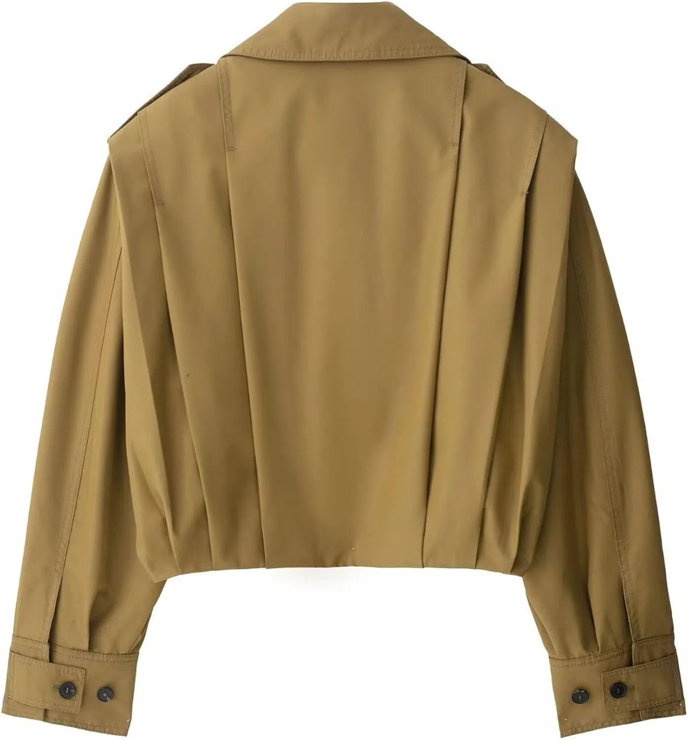 FindThy Women’s Cropped Pleated Jacket Casual Lapel Collar Long Sleeve Button Down Outerwear Trench Coat