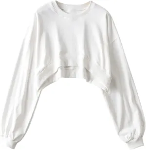 FindThy Womens Cropped Sweatshirts Casual Crewneck Long Sleeve Solid Color Workout Crop Top Pullover Sweatshirt