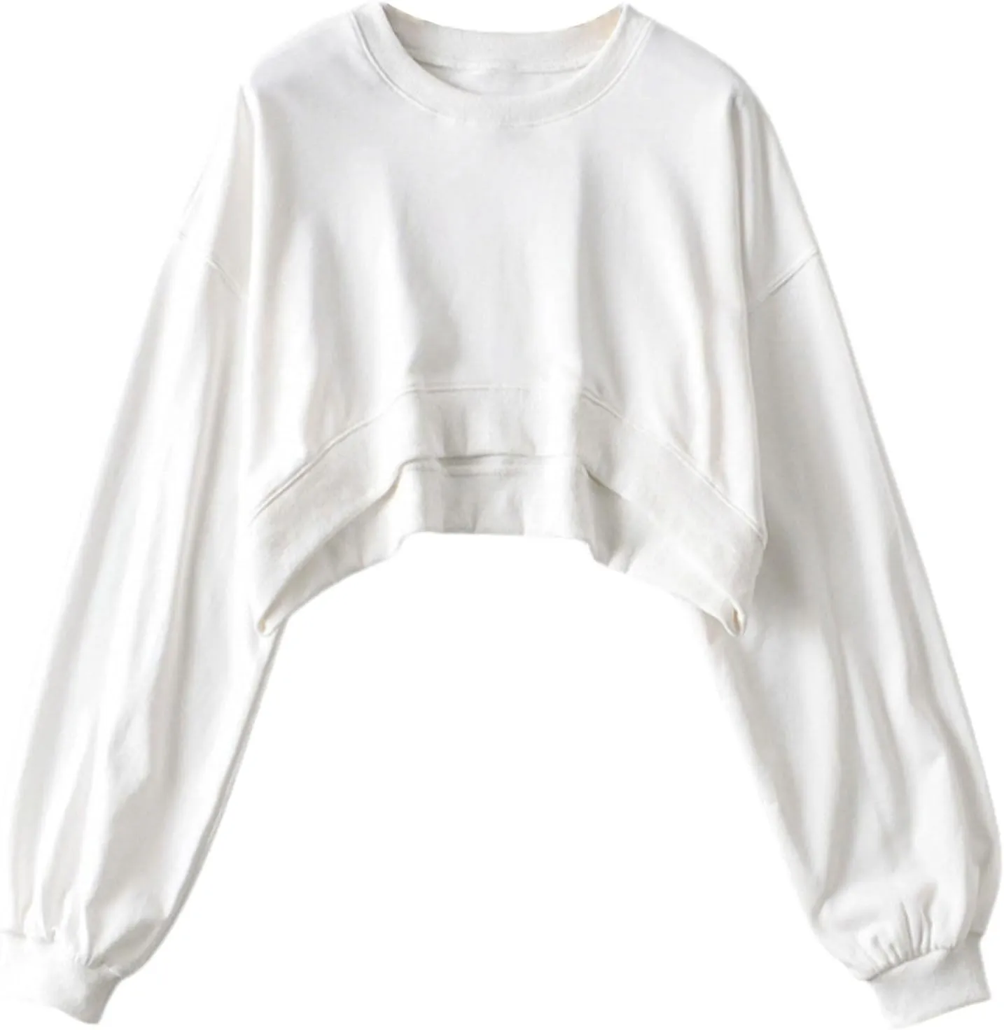 FindThy Womens Cropped Sweatshirts Casual Crewneck Long Sleeve Solid Color Workout Crop Top Pullover Sweatshirt