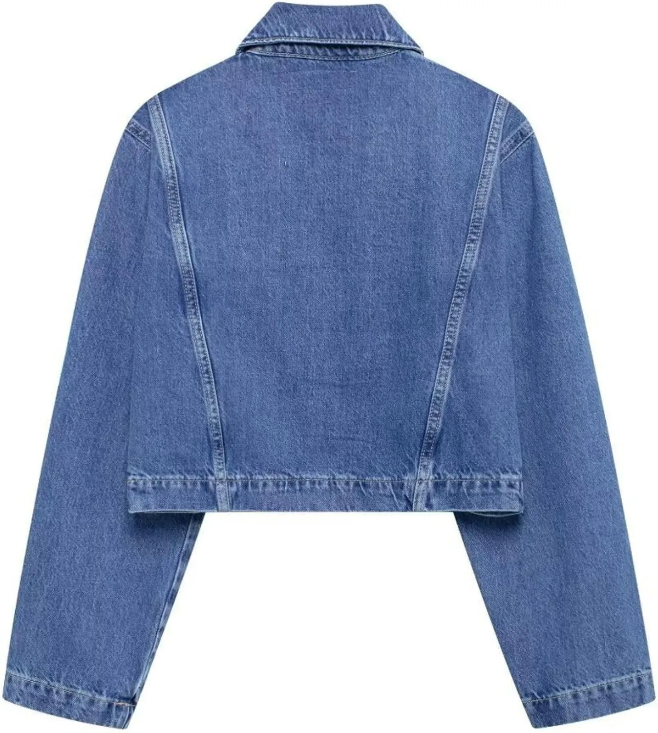 FindThy Womens Denim Shirt Trendy V-Neck Long Sleeve Cropped Blouse Top with Two Pockets