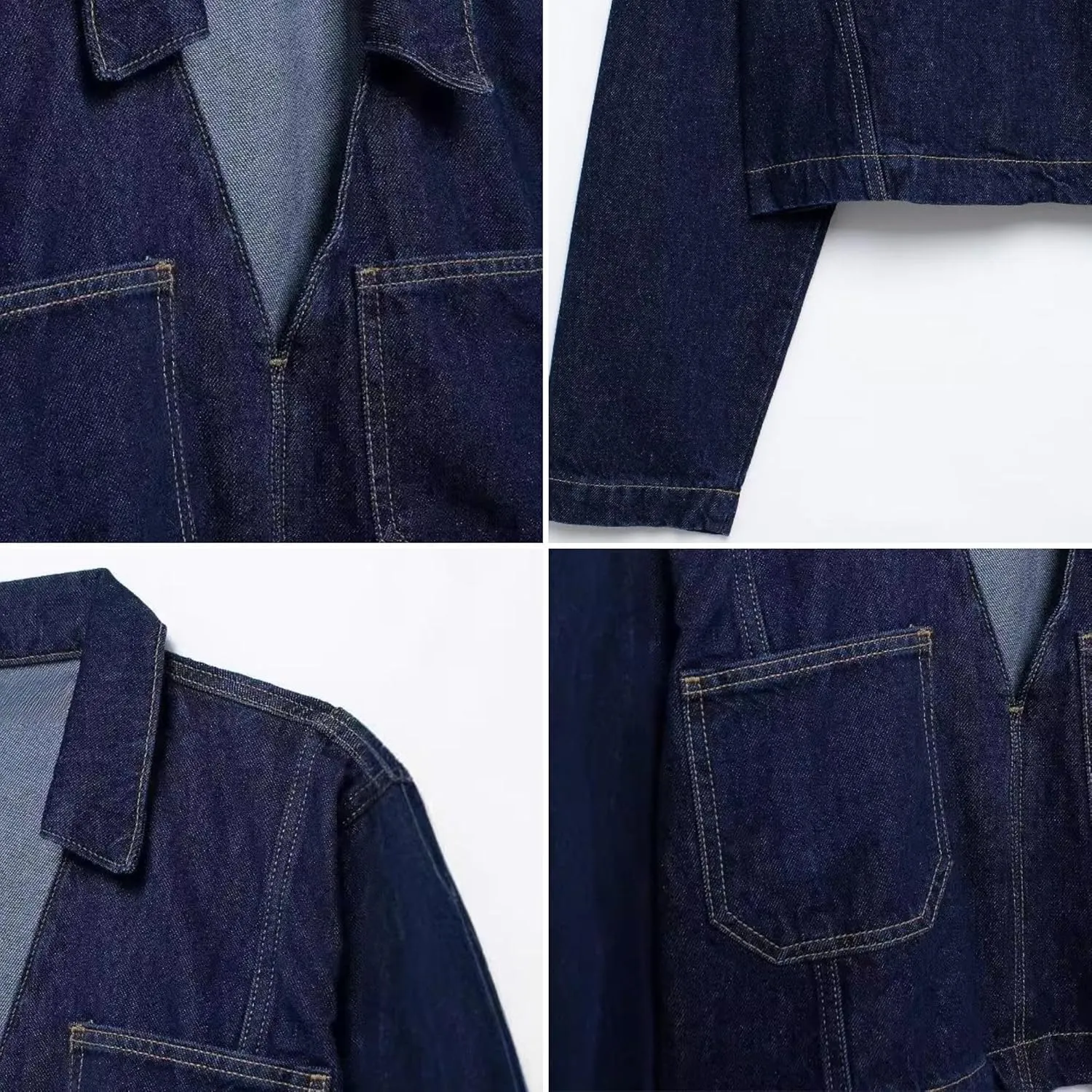 FindThy Womens Denim Shirt Trendy V-Neck Long Sleeve Cropped Blouse Top with Two Pockets