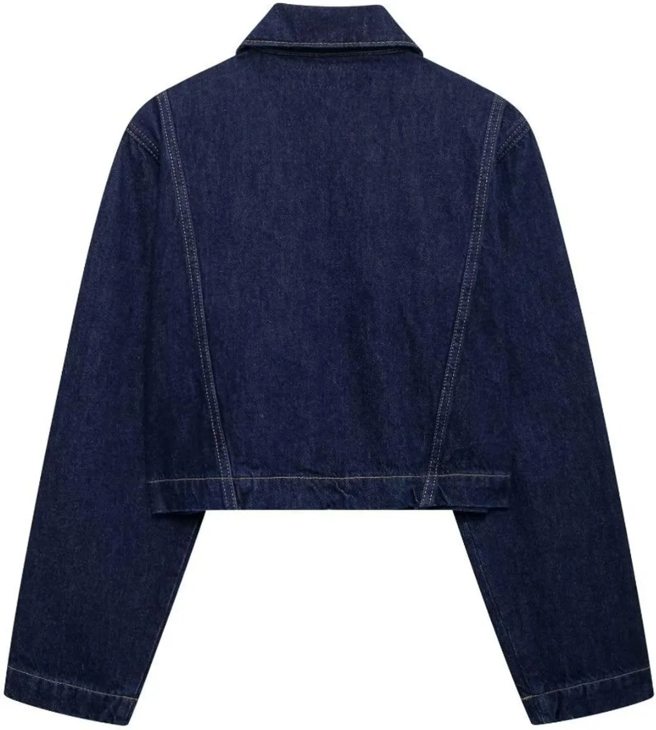 FindThy Womens Denim Shirt Trendy V-Neck Long Sleeve Cropped Blouse Top with Two Pockets