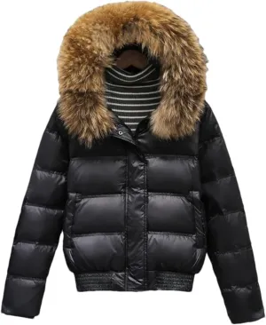 Fjnbbiot Winter Coat Women Hooded Short Warm Puffer Jacket Waterproof Female White Duck Down Parka