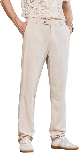 Floerns Men's Straight Leg Linen Loose Long Pants Casual Work Business Trousers with Pockets