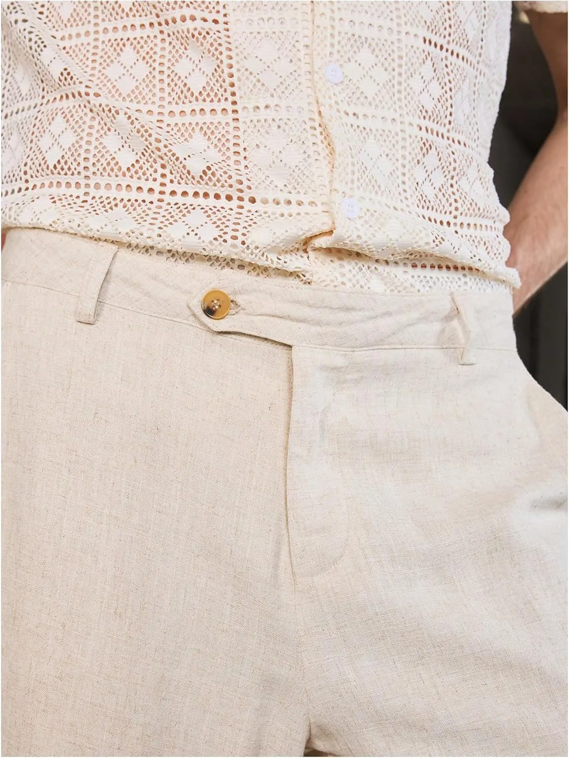 Floerns Men's Straight Leg Linen Loose Long Pants Casual Work Business Trousers with Pockets