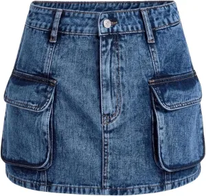 Floerns Women's High Waisted Denim Mini Skirt Flap Pocket Bodycon Jean Cargo Skirts