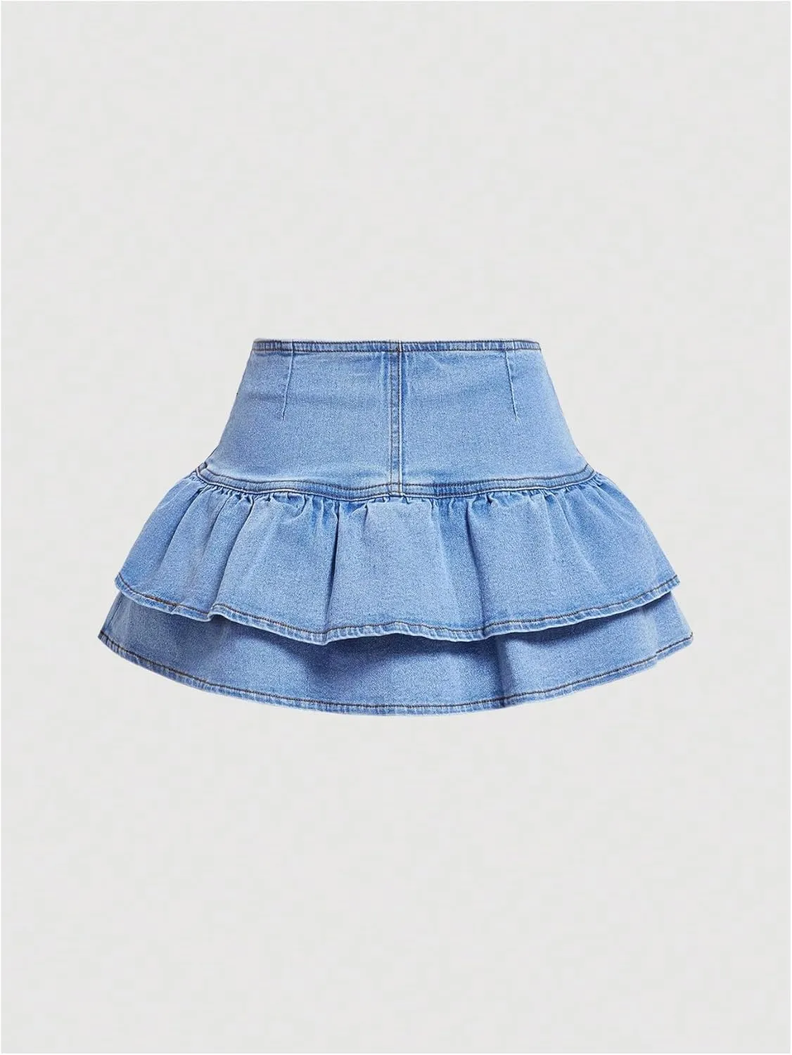 Floerns Women's Ruffle Hem Layered Denim Shorts Button Down Flare Mini Jean Skorts
