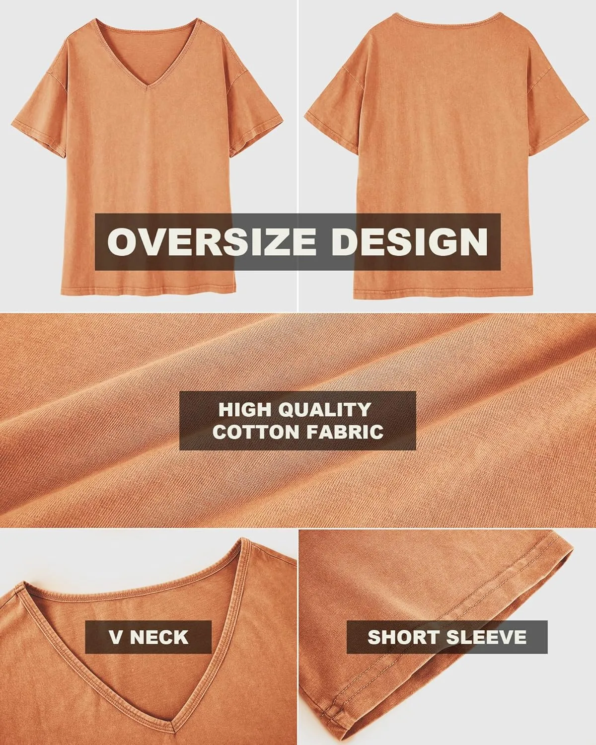Flowyair Womens Oversized T Shirts Summer Loose Fit Cotton Short Sleeve Basic Tees Casual V Neck Boyfriend Tunic Tops