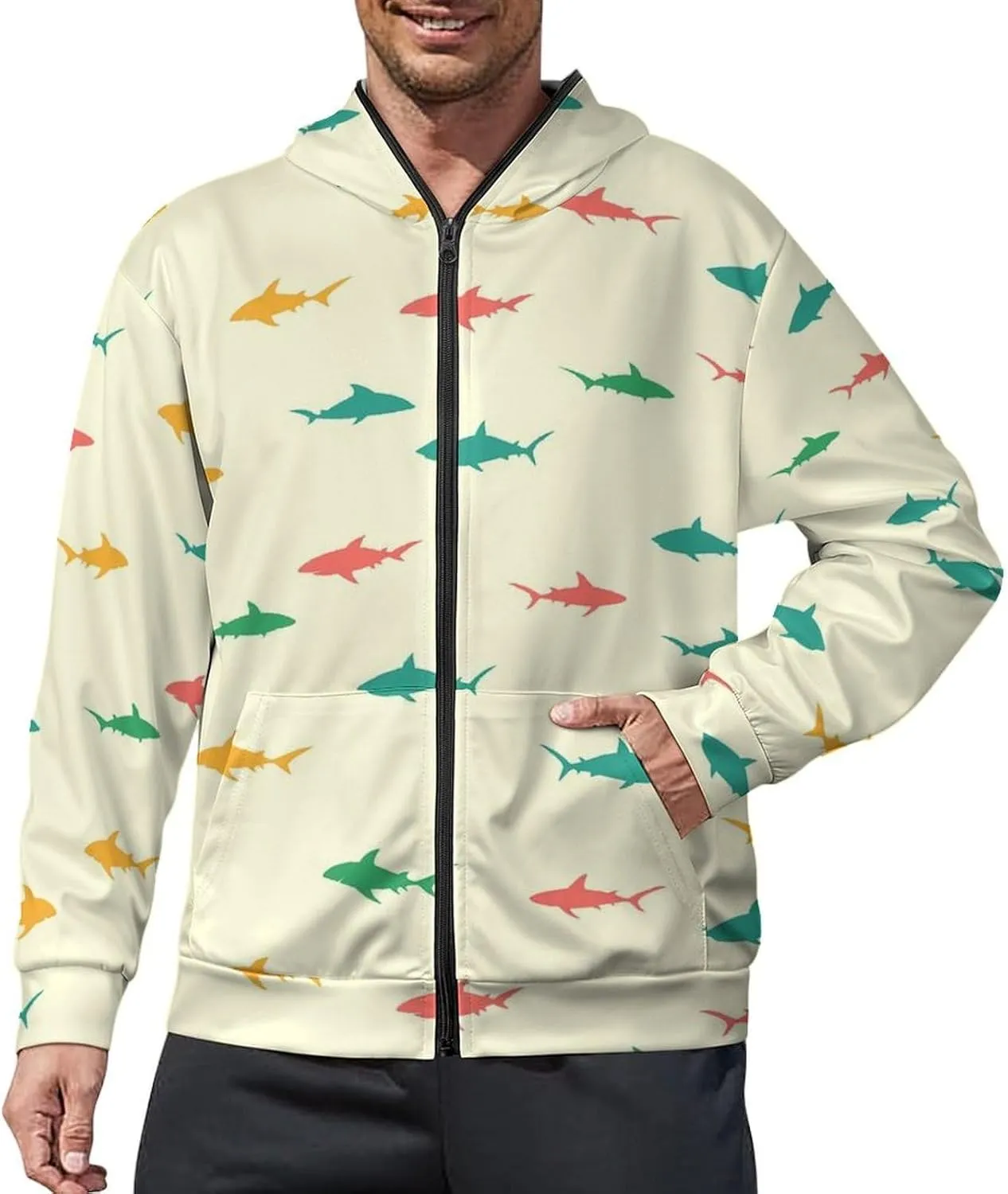 Fruit Print Hoodies For Men Women Long Sleeve Casual Zip Up Hooded Sweatshirt Jacket Coat With Pocket