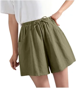 FZVYD Women's Casual Shorts Elastic High Waisted Comfy Shorts 2023 Summer Cotton Fashion Drawstring Short Pants with Pockets