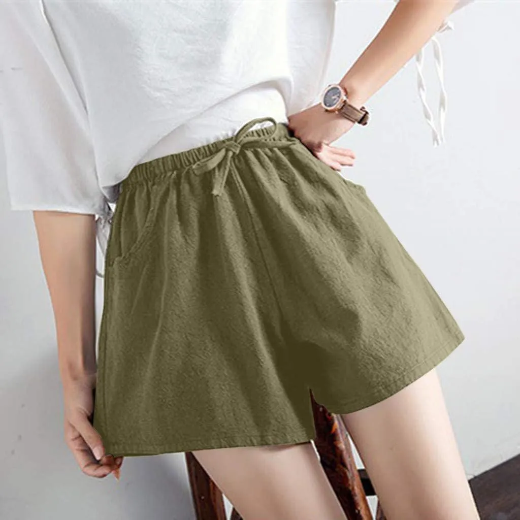 FZVYD Women's Casual Shorts Elastic High Waisted Comfy Shorts 2023 Summer Cotton Fashion Drawstring Short Pants with Pockets