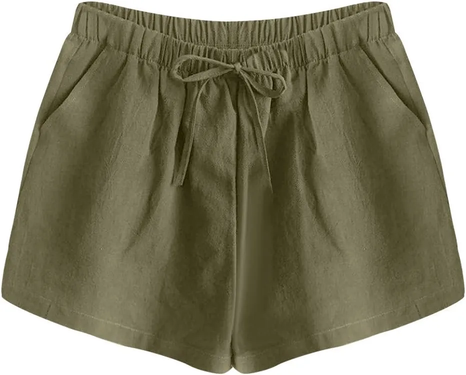 FZVYD Women's Casual Shorts Elastic High Waisted Comfy Shorts 2023 Summer Cotton Fashion Drawstring Short Pants with Pockets